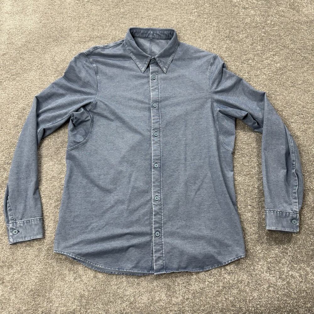 Lululemon Mens Button Up Shirt Blue Medium Long Sleeve One Thing At A Time